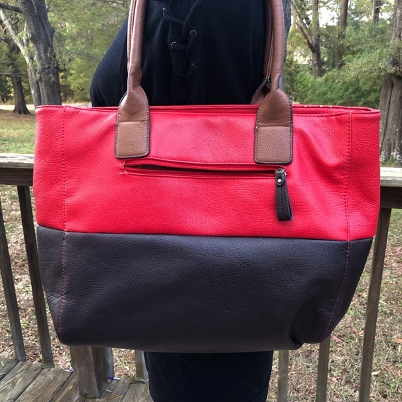 Used Red/black/brown Black Rivet Tote - Picture 2 of 6